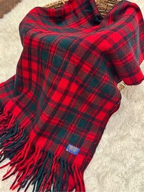 Vintage 1960s Pendleton Pure Virgin Wool Tartan Plaid Throw Blanket USA